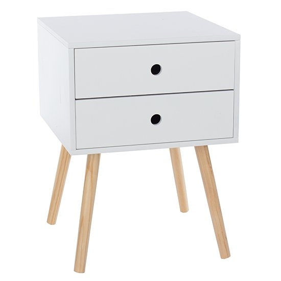 Options Scandia White 2 Drawers Bedside Cabinet With Wooden Legs