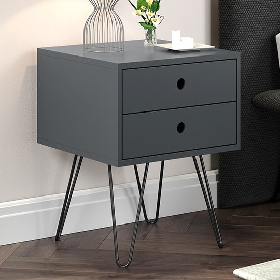 Options Telford Dark Blue 2 Drawers Bedside Cabinet With Metal Legs