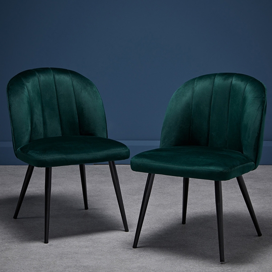 Orla Green Velvet Upholstered Dining Chairs With Black Legs In Pair