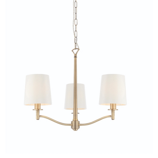 Ortona 3 Lights White Fabric Ceiling Pendant Light In Matt Antique Brass