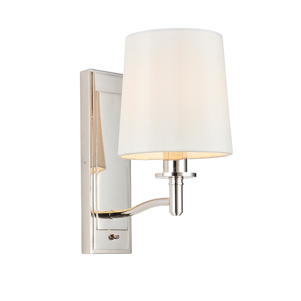 Ortona White Fabric Shade Wall Light In Bright Nickel