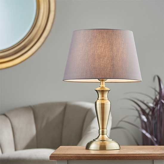 Oslo And Evie Small Charcoal Shade Table Lamp In Antique Brass