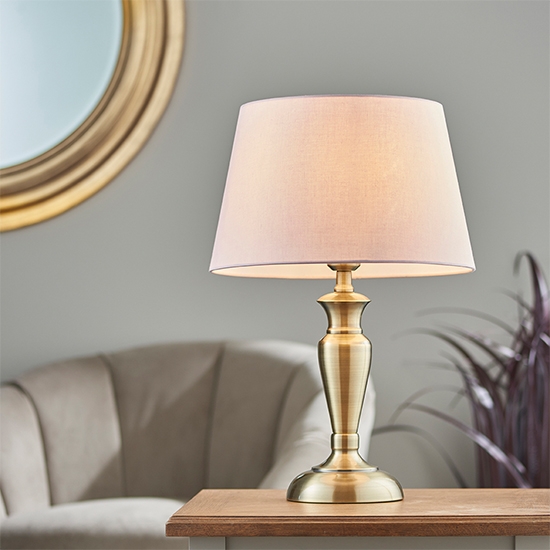 Oslo And Evie Small Pink Shade Table Lamp In Antique Brass