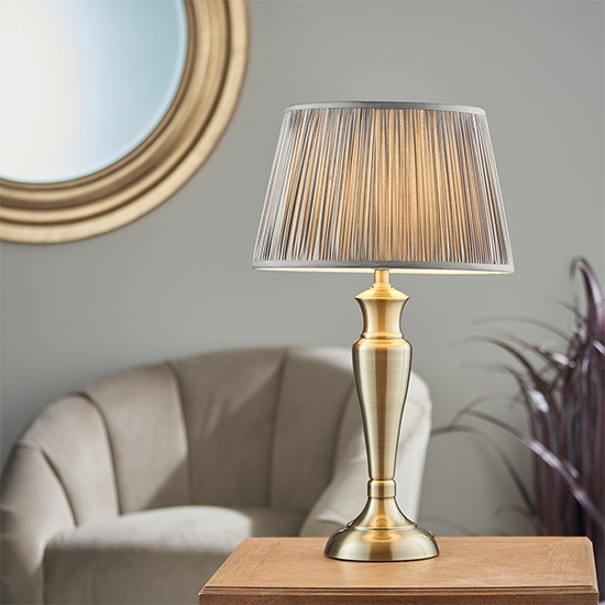 Oslo And Freya Large Charcoal Shade Table Lamp In Antique Brass