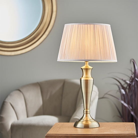 Oslo And Freya Large Dusky Pink Shade Table Lamp In Antique Brass