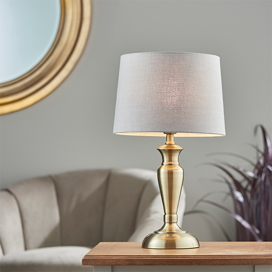 Oslo And Mia Charcoal Shade Table Lamp In Antique Brass
