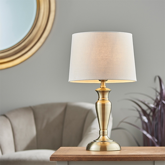 Oslo And Mia Natural Shade Table Lamp In Antique Brass