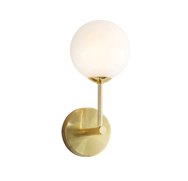 Otto Gloss Opal Blown Glass Shade Wall Light In Brushed Brass