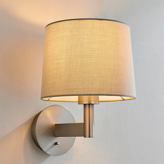 Owen Taupe Fabric Taper Cylinder Shade Wall Light In Matt Nickel