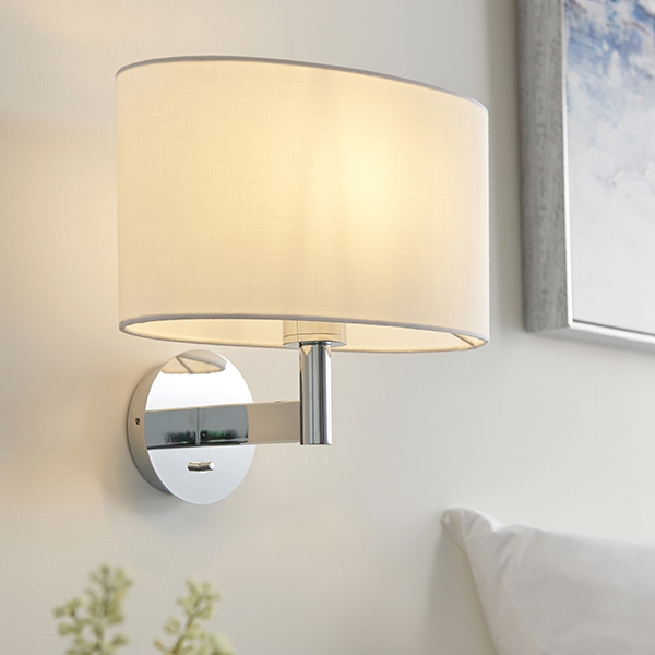 Owen White Ellipse Shade Wall Light In Polished Chrome