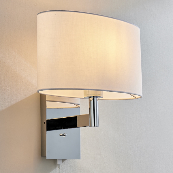 Owen White Ellipse Shade Wall Light With Usb In Polished Chrome