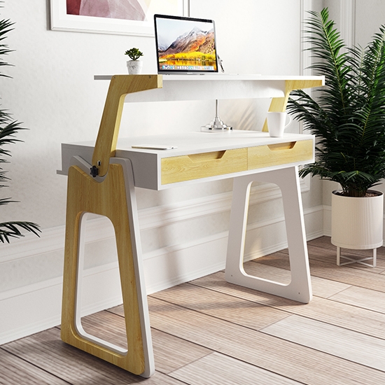 Palmer High Gloss Lift Up Computer Desk In White And Oak