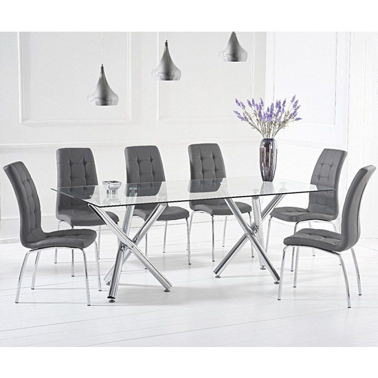 Paris Large Glass Dining Table With 6 Grey Leather Opal Chairs