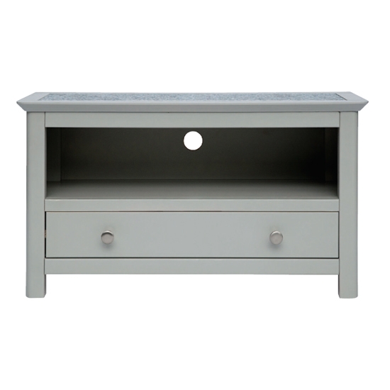 Perth Natural Stone Top Tv Stand In Grey With 1 Drawer