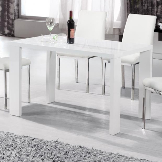 Peru Rectangular Wooden Dining Table In High Gloss White