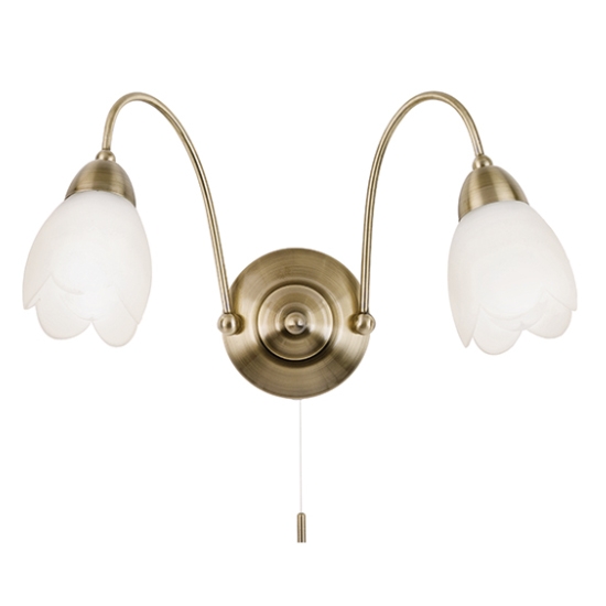 Petal Matt Opal Glass 2 Lights Wall Light In Antique Brass