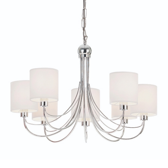 Phantom 7 Lights White Fabric Ceiling Pendant Light In Chrome