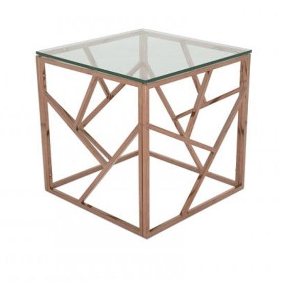 Phoenix Clear Glass Top Lamp Table With Rose Gold Frame