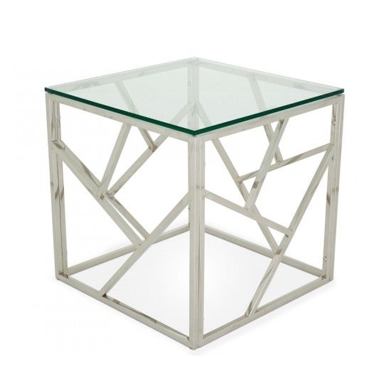 Phoenix Clear Glass Top Lamp Table With Silver Frame