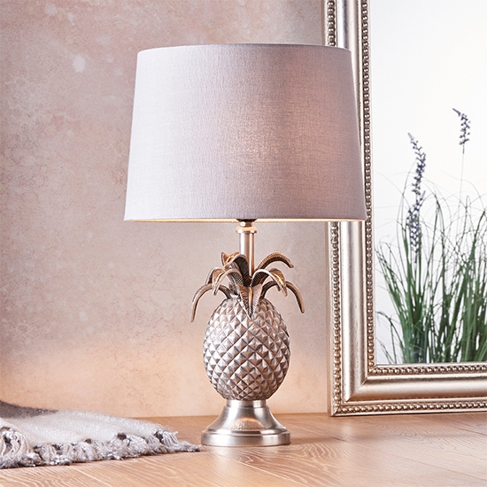 Pineapple And Mia Charcoal Shade Table Lamp In Pewter Effect