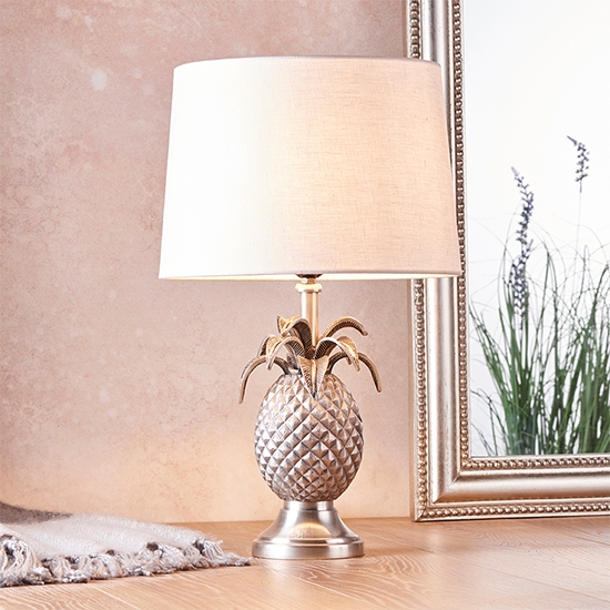 Pineapple And Mia Vintage White Shade Table Lamp In Pewter Effect