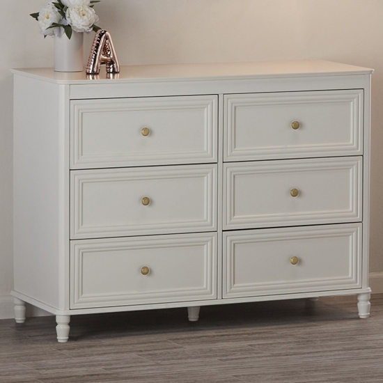 Piper Wooden Chest Of Drawers In Cream With 6 Drawers