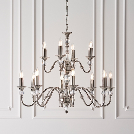 Polina 12 Lights Clear Crystal Ceiling Pendant Light In Polished Nickel