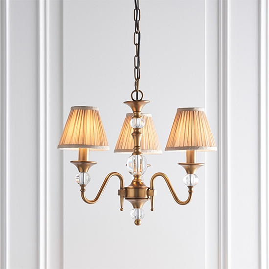 Polina 3 Lights Beige Shades Ceiling Pendant Light In Antique Brass