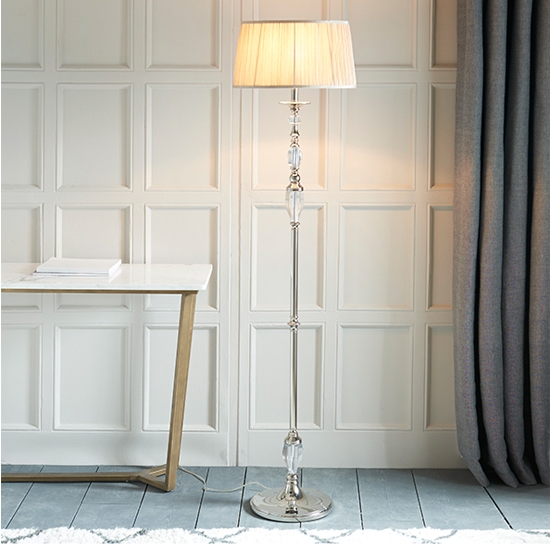 Polina Beige Shade Floor Lamp In Polished Nickel