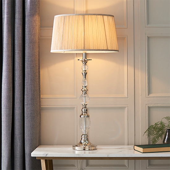 Polina Large Beige Shade Table Lamp In Polished Nickel