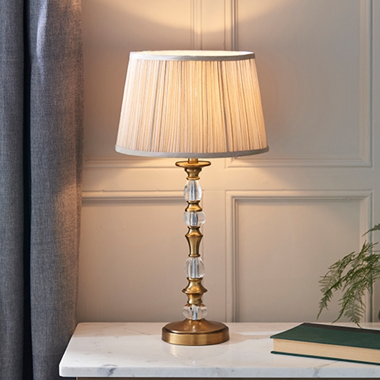 Polina Medium Beige Shade Table Lamp In Antique Brass