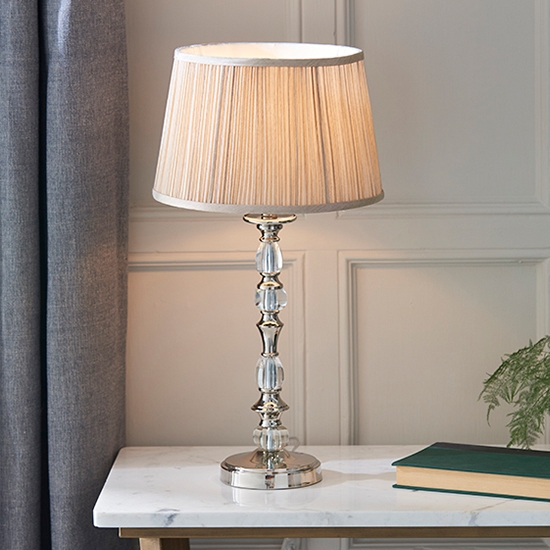 Polina Medium Beige Shade Table Lamp In Polished Nickel