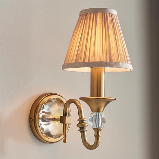 Polina Single Beige Shade Wall Light In Antique Brass