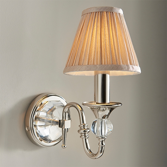 Polina Single Beige Shade Wall Light In Polished Nickel