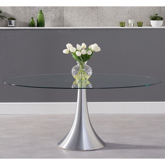 Pria Oval Glass Dining Table With Chrome Stainless Steel Base