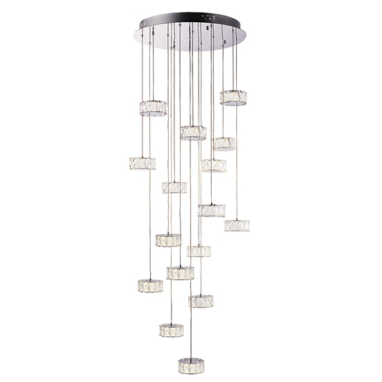 Prisma 16 Lights Clear Crystal Ceiling Pendant Light In Chrome