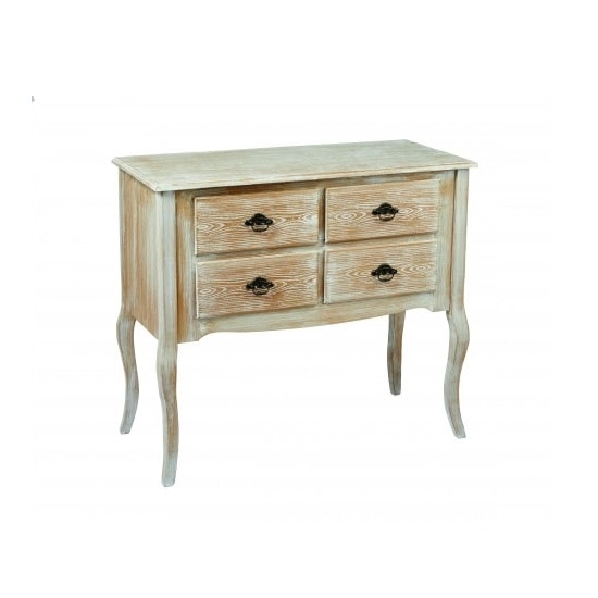 Provence Wooden Chest Of Drawers In Weathered Oak With 4 Drawers