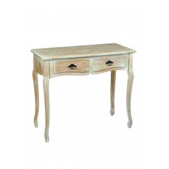 Provence Wooden Console Table In Weathered Oak With 2 Drawers