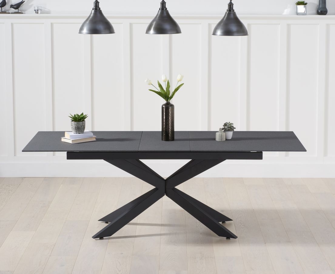 Britolli Extending Glass Dining Table In Grey Stone