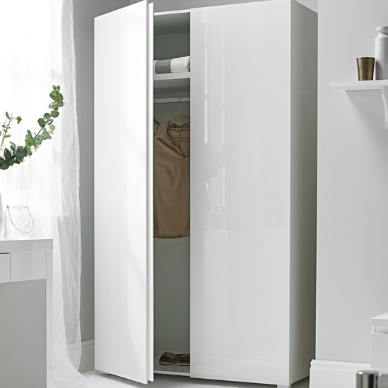 Puro Wooden 2 Doors Wardrobe In White High Gloss