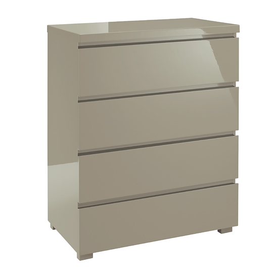 Puro Wooden Chest Of Drawers In Stone High Gloss With 4 Drawers