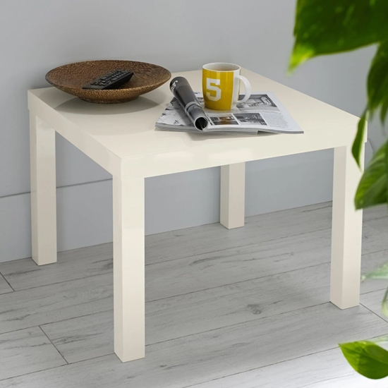 Puro Wooden Lamp Table In Cream High Gloss