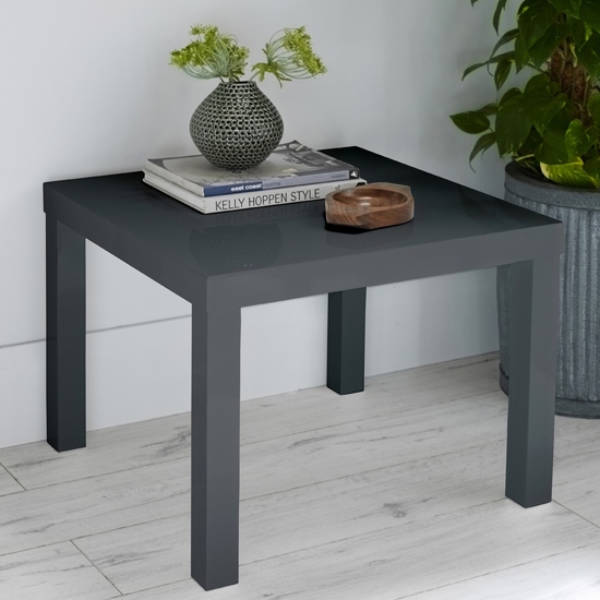 Puro Wooden Small Dining Table In Charcoal High Gloss