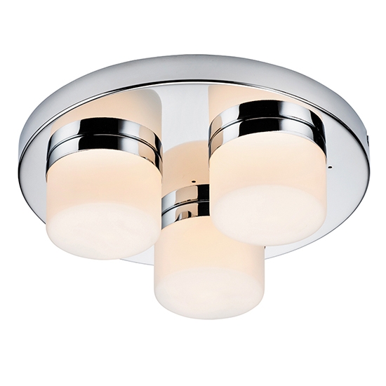 Purton White Glass Shades 3 Lights Flush Ceiling Light In Chrome