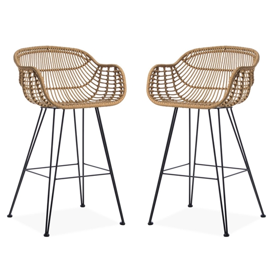 Rafferty Carver Natural Wooden Bar Stools In Pair