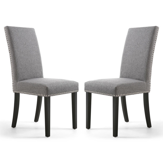 Randall Steel Grey Fabric Dining Chairs In Pair With Black Legs