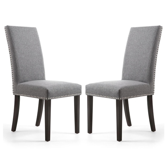 Randall Steel Grey Fabric Dining Chairs In Pair With Brown Legs