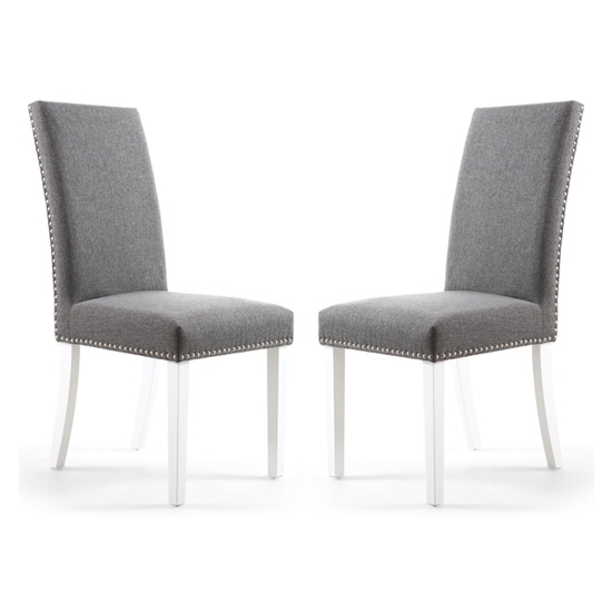 Randall Steel Grey Fabric Dining Chairs In Pair With White Legs