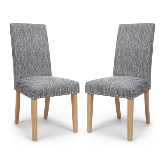 Randall Tweed Grey Fabric Dining Chairs In Pair With Natural Legs