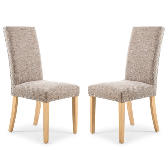 Randall Tweed Oatmeal Fabric Dining Chairs In Pair With Natural Legs